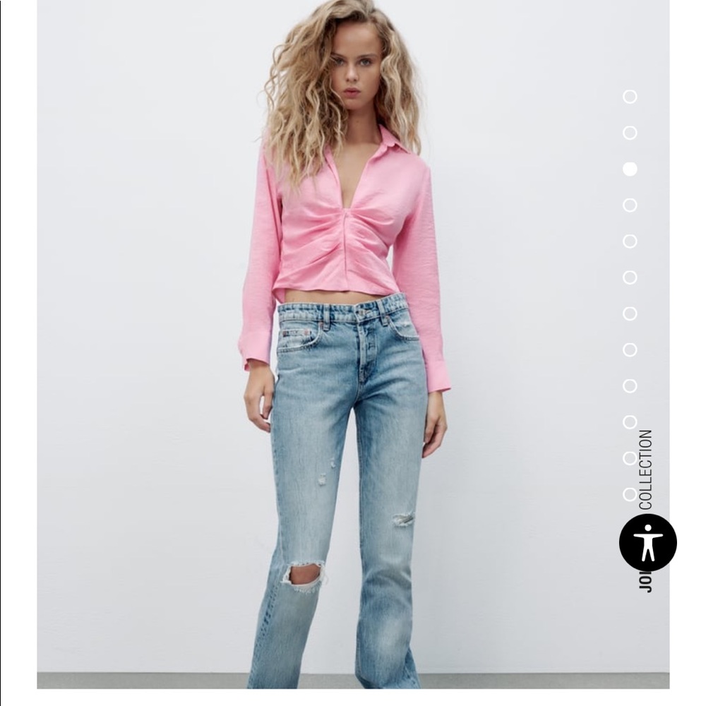 Zara Fluid ruched shirt in pink. NWT